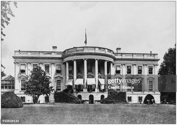 antique photograph of world's famous sites: white house, washington dc, usa - white house washington dc stock illustrations