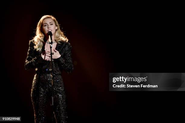 Musician Miley Cyrus performs onstage during MusiCares Person of the Year honoring Fleetwood Mac at Radio City Music Hall on January 26, 2018 in New...