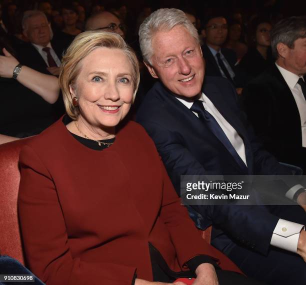 Former U.S. Secretary of State Hillary Clinton and former U.S. President Bill Clinton attend MusiCares Person of the Year honoring Fleetwood Mac at...