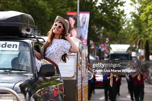 Fanny Lumsden takes part in the Toyota Country Music Festival annual Cavalcade on January 27, 2018 in Tamworth, Australia.