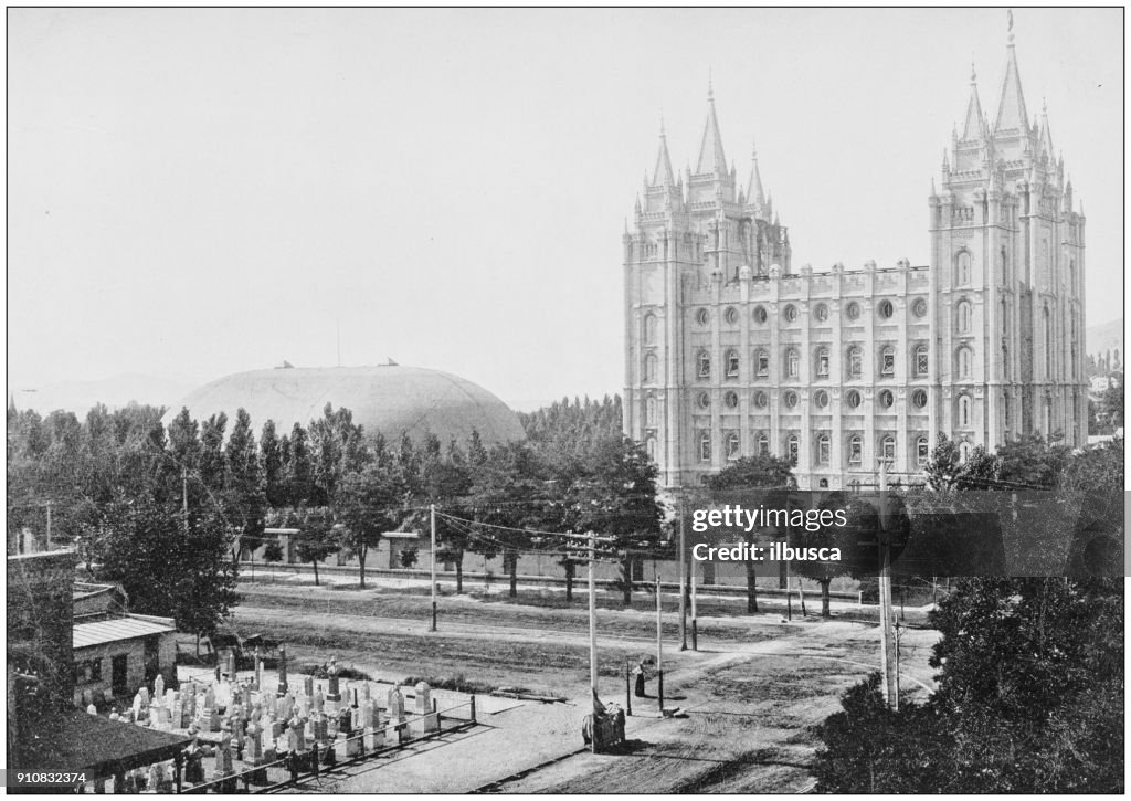 Antique photograph of World's famous sites: Mormon Temple and Tabernacle, Utah