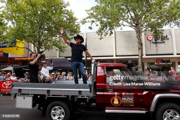 Lee Kernaghan takes part in the Toyota Country Music Festival annual Cavalcade on January 27, 2018 in Tamworth, Australia.