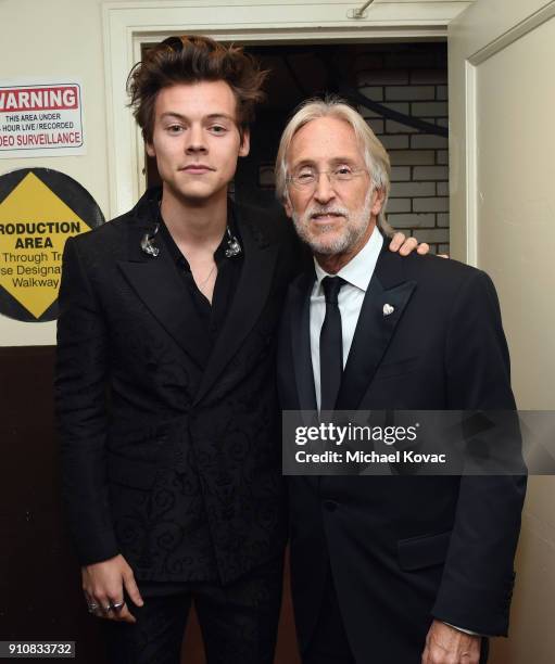 Musician Harry Styles and Recording Academy and MusiCares President/CEO Neil Portnow attend MusiCares Person of the Year honoring Fleetwood Mac at...