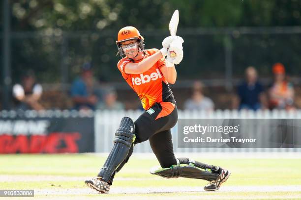 Lauren Ebsary of the Perth Scorchers bats during the Women's Big Bash League match between the Melbourne Renegades and the Perth Scorchers at...