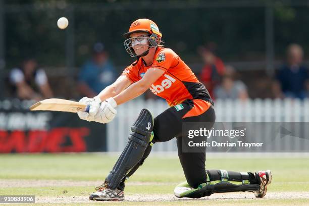 Lauren Ebsary of the Perth Scorchers bats during the Women's Big Bash League match between the Melbourne Renegades and the Perth Scorchers at...