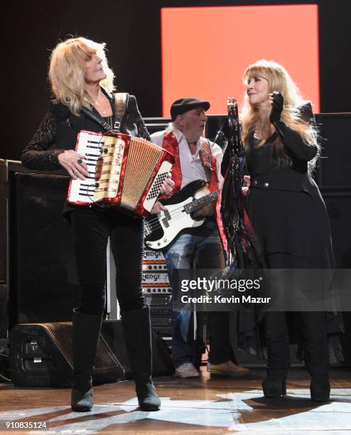 Honorees Christine McVie, John McVie and Stevie Nicks of Fleetwood Mac perform onstage during MusiCares Person of the Year honoring Fleetwood Mac at...