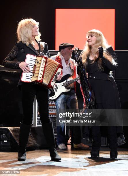 Honorees Christine McVie, John McVie and Stevie Nicks of Fleetwood Mac perform onstage during MusiCares Person of the Year honoring Fleetwood Mac at...