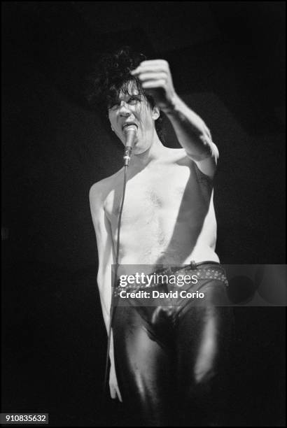 Lux Interior of The Cramps performing at Queen's Hall, Leeds, UK on 26 September 1981.