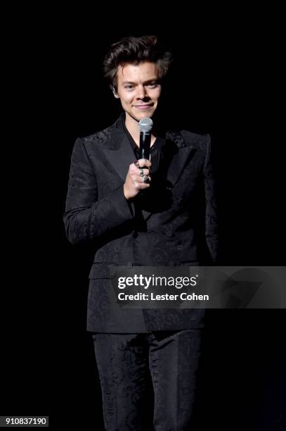 Musician Harry Styles performs onstage at MusiCares Person of the Year honoring Fleetwood Mac at Radio City Music Hall on January 26, 2018 in New...