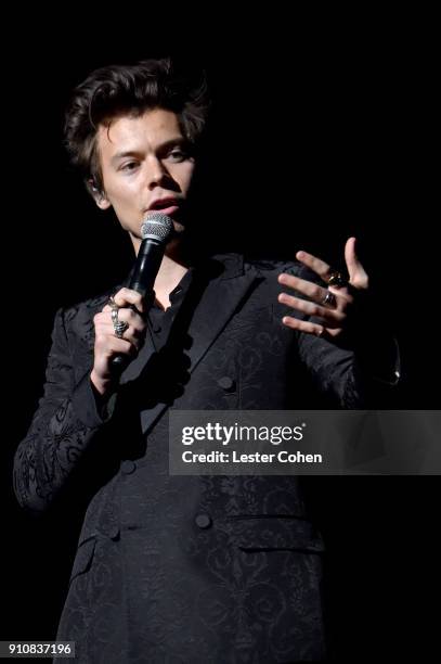 Musician Harry Styles performs onstage at MusiCares Person of the Year honoring Fleetwood Mac at Radio City Music Hall on January 26, 2018 in New...