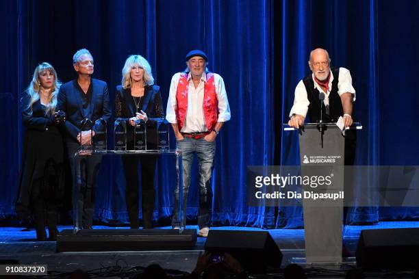 Honorees Stevie Nicks, Lindsey Buckingham, Christine McVie, John McVie, and Mick Fleetwood of Fleetwood Mac accept the MusiCares Person of the Year...