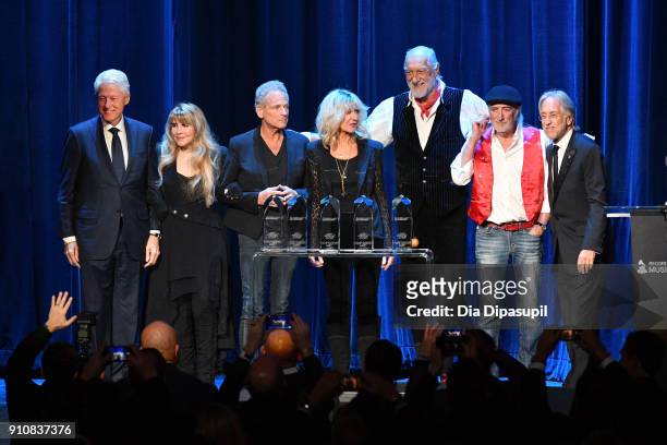 Former President Bill Clinton, honorees Stevie Nicks, Lindsey Buckingham, Christine McVie, Mick Fleetwood, and John McVie of Fleetwood Mac, and...