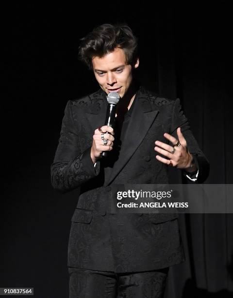 Musician/actor Harry Styles performs at the 2018 MusiCares Person Of The Year gala at Radio City Music Hall in New York on January 26, 2018. The 2018...