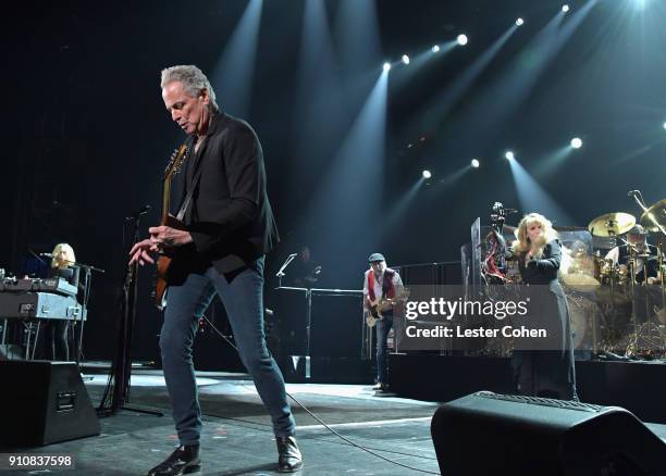 Honorees Christine McVie, Lindsey Buckingham, John McVie, Stevie Nicks, and Mick Fleetwood perform onstage at MusiCares Person of the Year honoring...