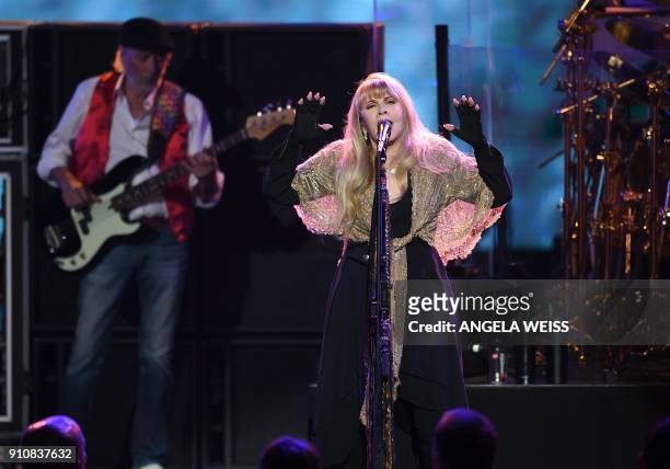 Christine McVie, Stevie Nicks and John McVie of Fleetwood Mac performs at the Person Of The Year gala at Radio City Music Hall in New York on January...