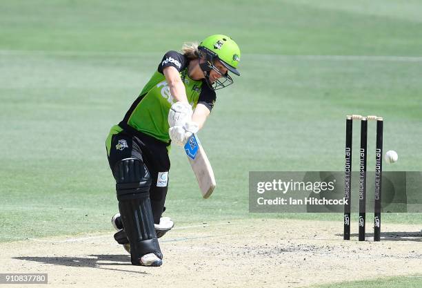 Nicola Carey of the Thunder bats during the Women's Big Bash League match between the Brisbane Heat and the Sydney Thunder at The Gabba on January...