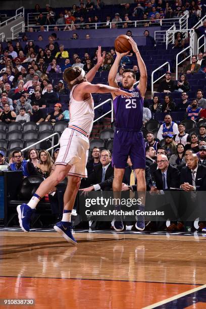 Alec Peters of the Phoenix Suns shoots the ball against the New York Knicks on January 26, 2018 at Talking Stick Resort Arena in Phoenix, Arizona....