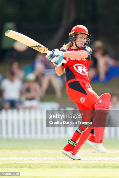 Sophie Molineux of the Renegades bats during the Women's Big Bash League match between the Melbourne Renegades and the Perth Scorchers at Camberwell...