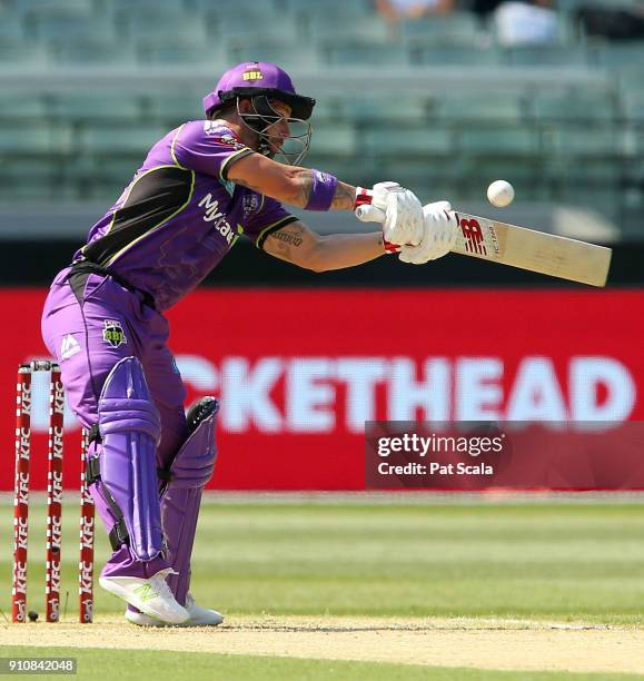 Hurricanes Matthew Wade bats during the Big Bash League match between the Melbourne Stars and and the Hobart Hurricanes at Melbourne Cricket Ground...