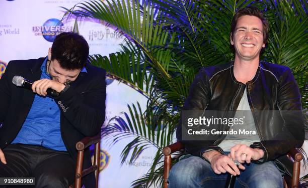 Stanislav Yanevski and James Phelps laugh during a Q&A session at the annual 'A Celebration of Harry Potter' at Universal Orlando on January 26, 2018...