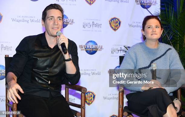 Oliver Phelps and Bonnie Wright speak during a Q&A session at the annual 'A Celebration of Harry Potter' at Universal Orlando on January 26, 2018 in...