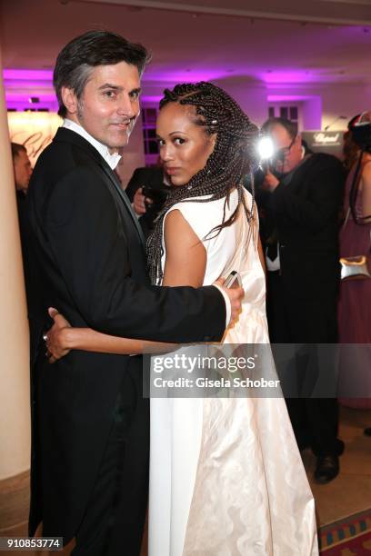 Milka Loff Fernandes and her husband Robert Irschara during the Semper Opera Ball 2018 reception at Hotel Taschenbergpalais near Semperoper on...