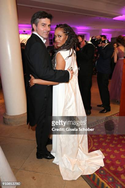 Milka Loff Fernandes and her husband Robert Irschara during the Semper Opera Ball 2018 reception at Hotel Taschenbergpalais near Semperoper on...
