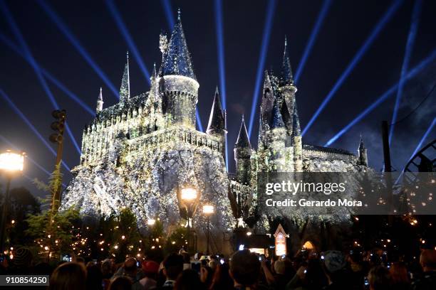 General view of The Nighttime Lights at Hogwarts Castle in The Wizarding World of Harry Potter during the annual 'A Celebration of Harry Potter' at...