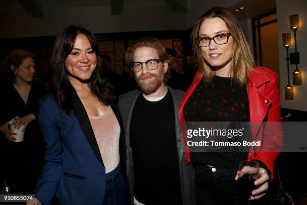 Actors Camille Guaty, Seth Green and Clare Grant attend the cast and crew screening of "A Futile And Stupid Gesture" hosted by EW and Netflix at The...