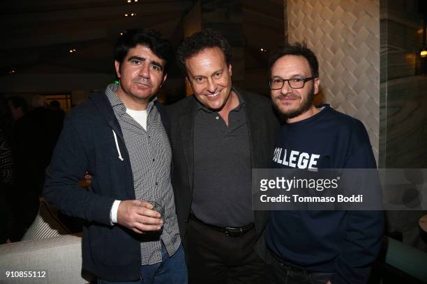 Writer Jon Aboud, Mitchell Hurwitz and writer Michael Colton attend the cast and crew screening of "A Futile And Stupid Gesture" hosted by EW and...