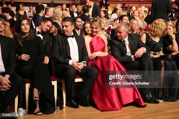 Johannes B. Kerner introduces his girlfriend Laura Schilling to Sigmar Gabriel and his wife Anke Stadler during the Semper Opera Ball 2018 at...