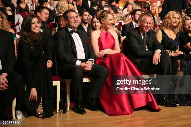 Johannes B. Kerner introduces his girlfriend Laura Schilling to Sigmar Gabriel and his wife Anke Stadler during the Semper Opera Ball 2018 at...