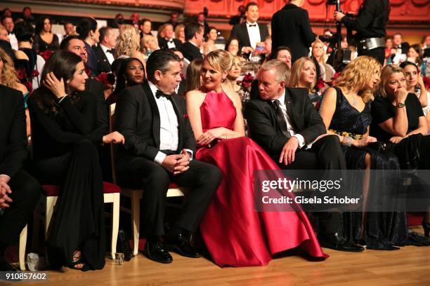 Johannes B. Kerner introduces his girlfriend Laura Schilling to Sigmar Gabriel and his wife Anke Stadler during the Semper Opera Ball 2018 at...