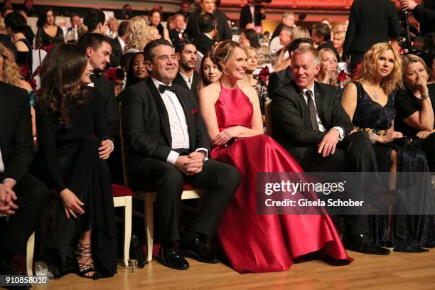 Johannes B. Kerner introduces his girlfriend Laura Schilling to Sigmar Gabriel and his wife Anke Stadler during the Semper Opera Ball 2018 at...