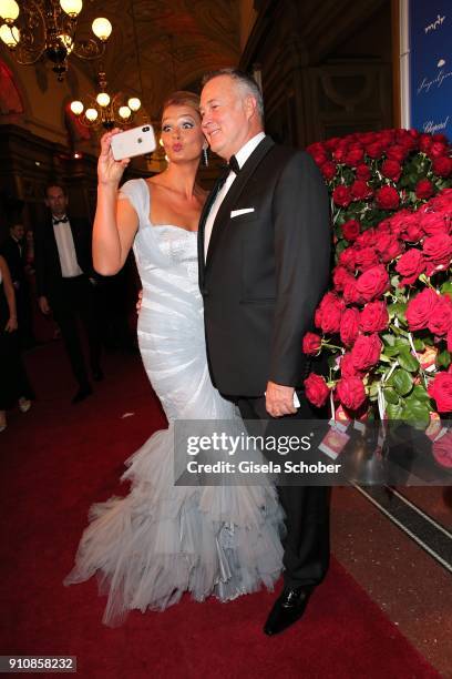 Franziska van Almsick and her partner Juergen B. Harder take a selfie during the Semper Opera Ball 2018 at Semperoper on January 26, 2018 in Dresden,...