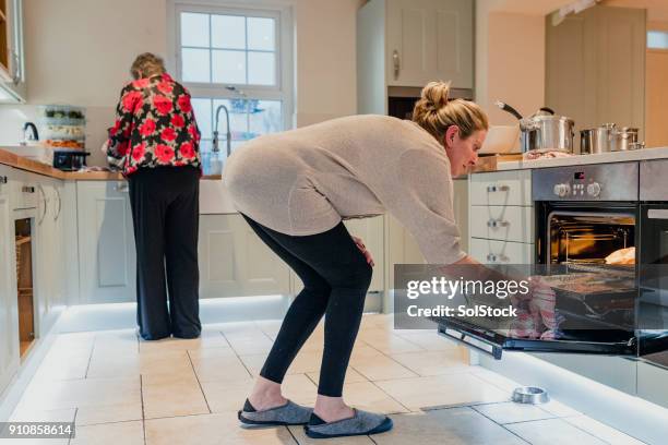 making christmas dinner - bend over woman stock pictures, royalty-free photos & images