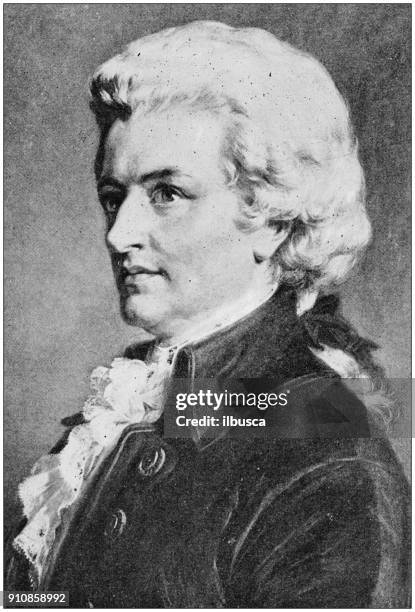 illustrazioni stock, clip art, cartoni animati e icone di tendenza di fotografia antica di persone del mondo: mozart - mozart