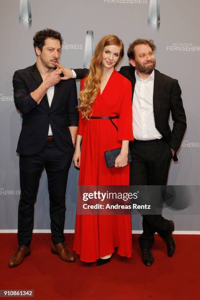 Fahri Yardim, Pheline Roggan and Christian Ulmen attend the German Television Award at Palladium on January 26, 2018 in Cologne, Germany.