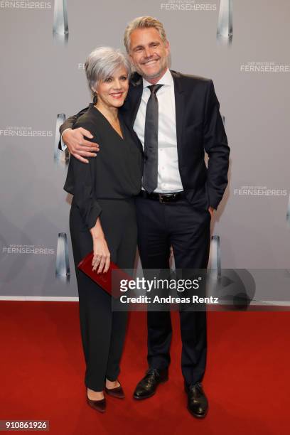Birgit Schrowange and her boyfriend Frank Spothelfer attend the German Television Award at Palladium on January 26, 2018 in Cologne, Germany.