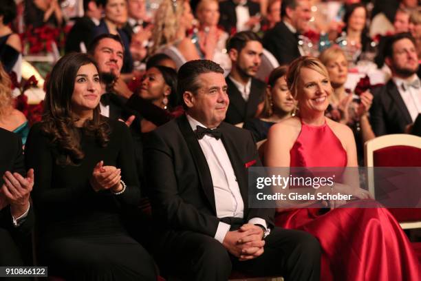 Johannes B. Kerner's girlfriend Laura Schilling, Sigmar Gabriel and his wife Anke Stadler during the Semper Opera Ball 2018 at Semperoper on January...