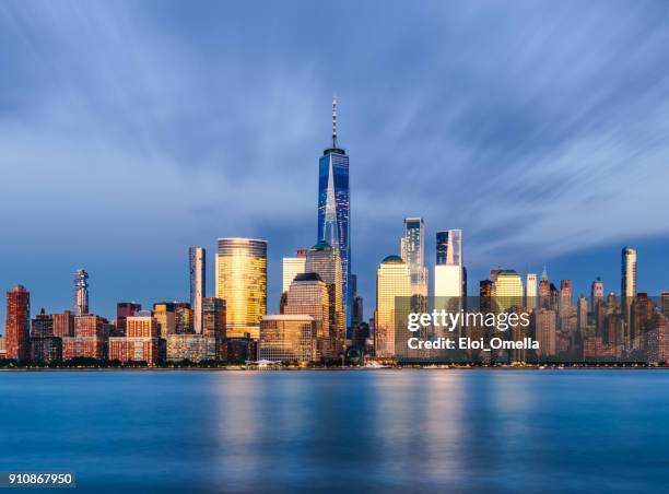 downtown manhattan new york jersey city golden hour sunset - brookfield place stock pictures, royalty-free photos & images