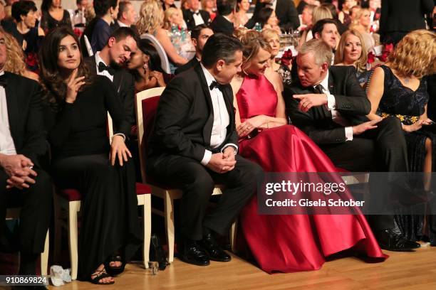 Johannes B. Kerner introduces his girlfriend Laura Schilling to Sigmar Gabriel and his wife Anke Stadler during the Semper Opera Ball 2018 at...