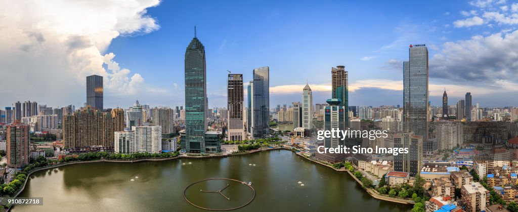 Panoramic view of modern city, Wuhan, Hubei, China