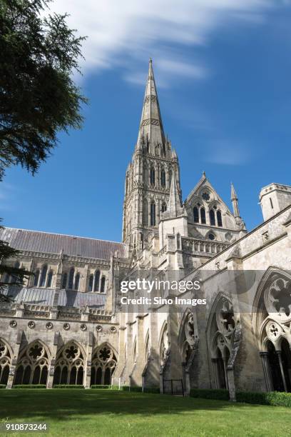 salisbury cathedral against sky, salisbury, england, uk - salisbury cathedral stock pictures, royalty-free photos & images
