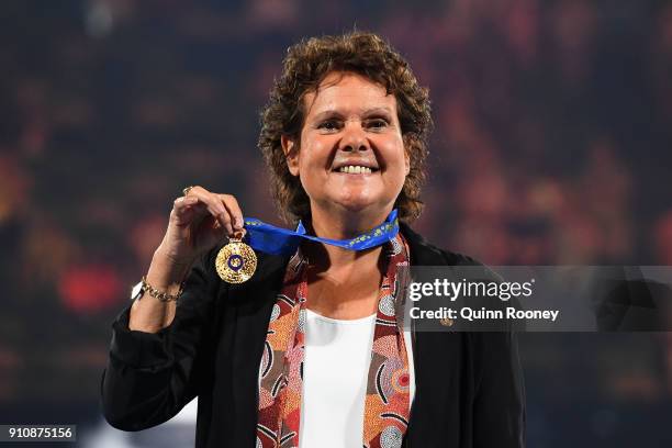 Australia Day Honours List recipient Evonne Goolagong Cawley poses for a photo with her Companion in the General Division of the Order of Australia...