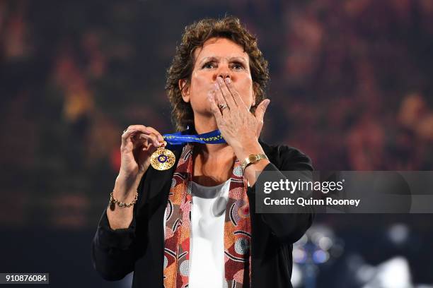 Australia Day Honours List recipient Evonne Goolagong Cawley poses for a photo with her Companion in the General Division of the Order of Australia...