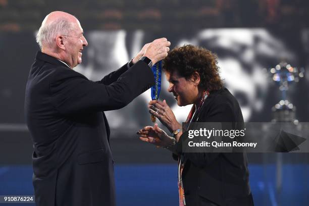 Australia Day Honours List recipient Evonne Goolagong Cawley receives her Companion in the General Division of the Order of Australia award from...