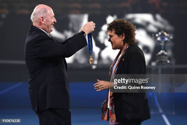 Australia Day Honours List recipient Evonne Goolagong Cawley receives her Companion in the General Division of the Order of Australia award from...
