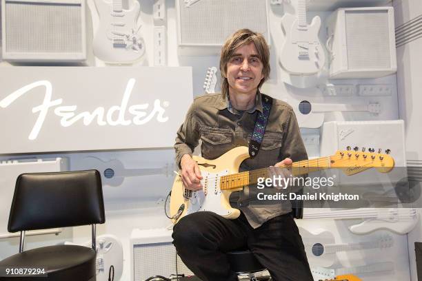 Musician Eric Johnson introduces the Fender Eric Johnson Signature Stratocaster Thinline at the Fender booth at The 2018 NAMM Show at Anaheim...