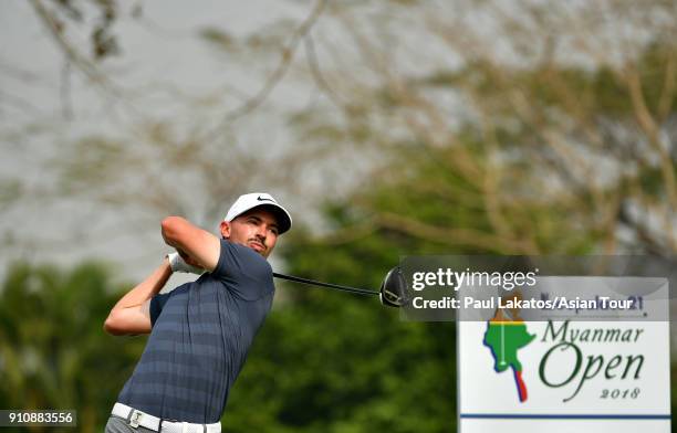 Paul Peterson of the USA plays a shot during round three of the Leopalace21 Myanmar Open at Pun Hlaing Golf Club on January 27, 2018 in Yangon,...